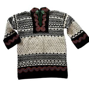 Hand-Knit Vintage Norwegian Lusekofte Wool Jumper | Black White Nordic FairIsle